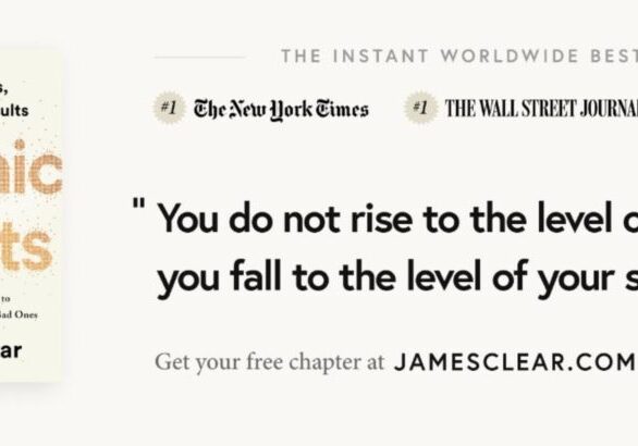 Atomic Habits book promotion and quote.