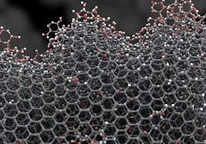 Hexagonal molecular structure with interconnected atoms.