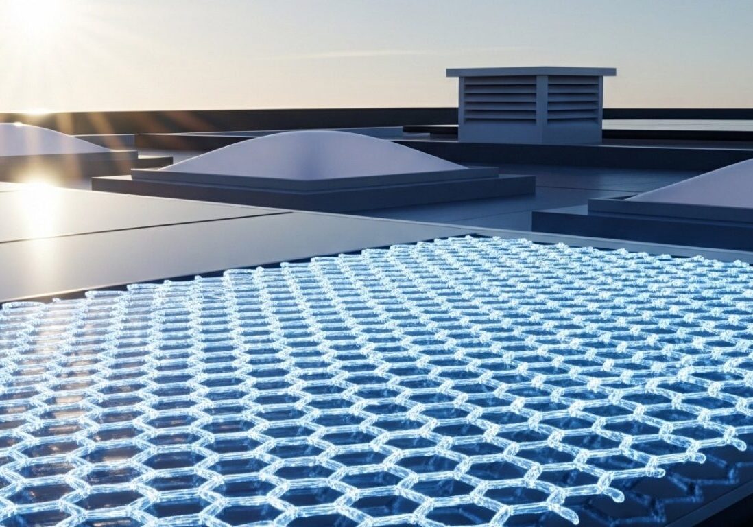 Hexagonal solar panels on a rooftop.
